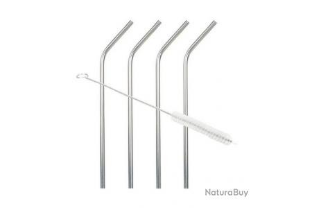 Chevalier Diffusion Lot de 4 pailles courbées réutilisables + 1 goupillon, inox
