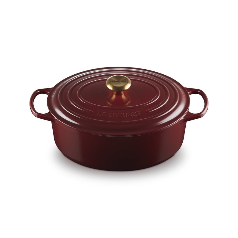 Le Creuset Cocotte ovale 31cm garnet bouton doré