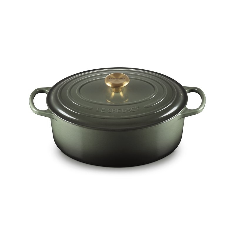 Le Creuset Cocotte ovale 31cm thym bouton doré