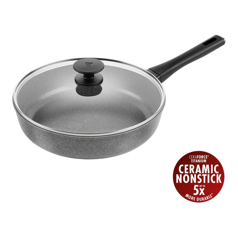 Zwilling Sauteuse avec couvercle en verre, 28 cm, Aluminium, Revêtement antiadhésif en céramique renforcée en titane