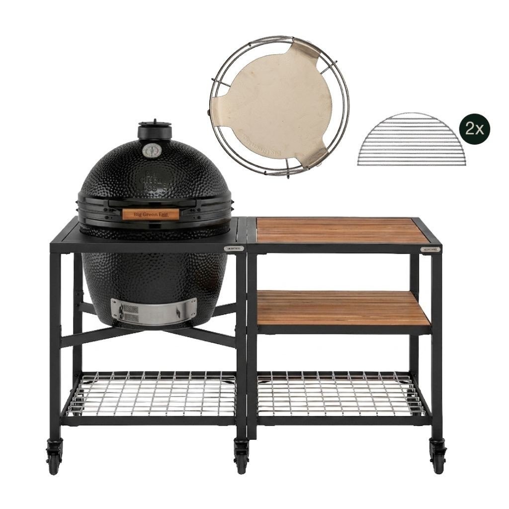 Big Green Egg Pack Big Green Egg XLARGE The Onyx, sur table modulaire et meuble d'extension